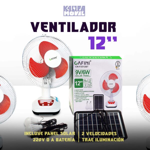 Ventilador 12" (a batería y con panel solar)